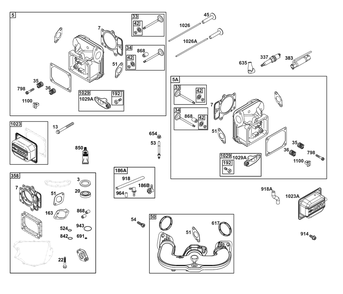 Cylinder Head Group Diagram and Parts List for 44N877-0019-G1 400000 - 699999 Briggs and Stratton Engine